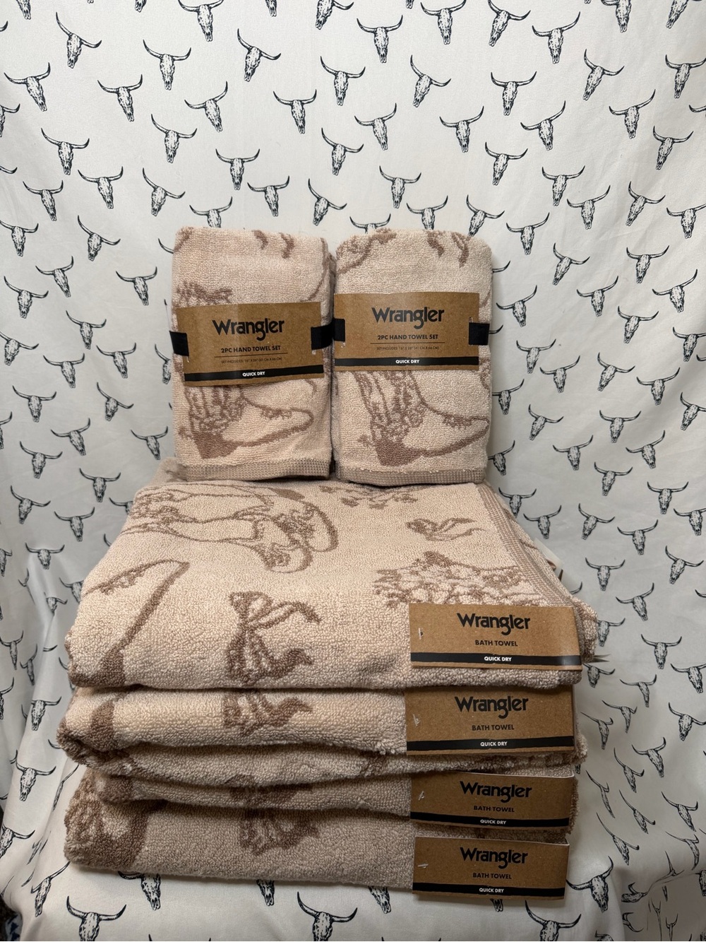 Wrangler Beige and Brown Western Motif Towel Set
